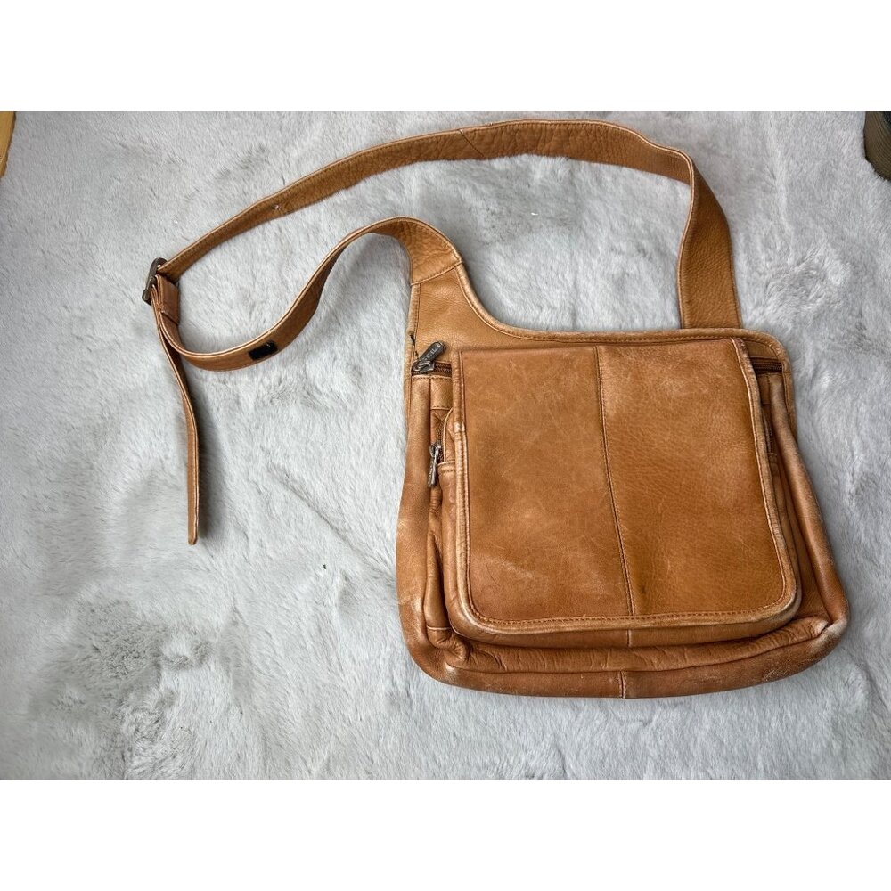 Piel Purse Natural Leather Messenger Bag Sling Daypack Compartments Pockets
